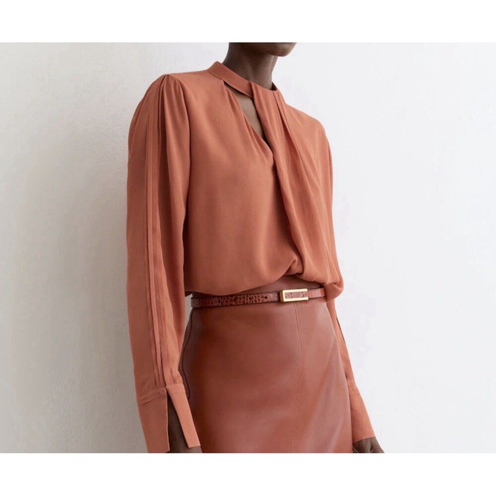 Reiss Women’s Marta Drape-Detail Asymmetric Blouse in Copper Size 6 New